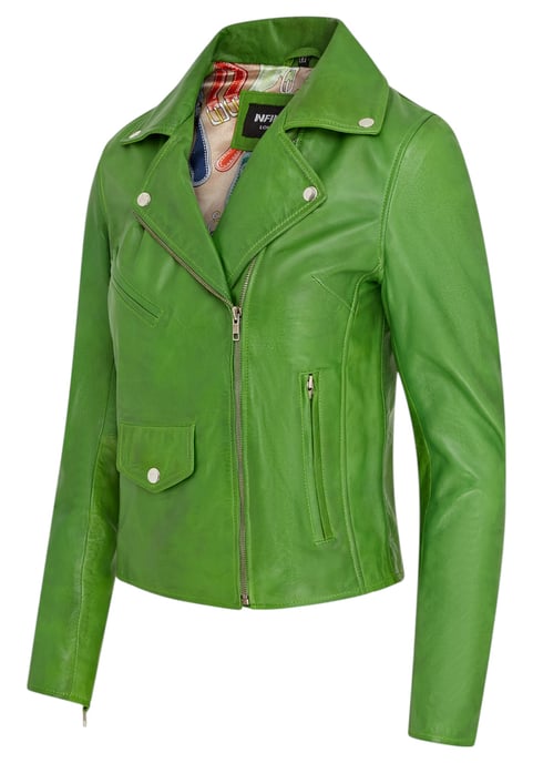 Dames Apple Green Classic Brando Biker leren jack - Soweto - Image 4