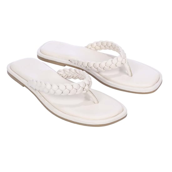 Dune London Loxx pläterade sandaler med tåspets i läder, dam/dam (Ecru) - Image 1