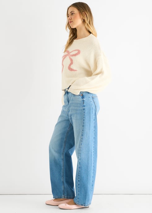Cream Präglad Kontrastbåge Kort Stickad Jumper - Image 3