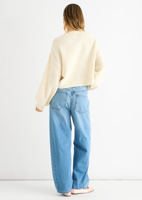 Cream Präglad Kontrastbåge Kort Stickad Jumper - Image 4