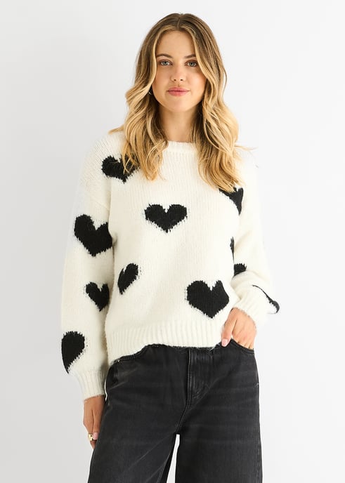 Cream Contrast Heart Oversized Knit Jumper - Image 1