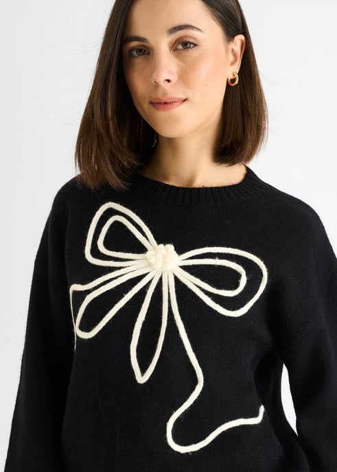 Svart Kontrastmönstrad överdimensionerad jumper med rosettmönster - Image 2