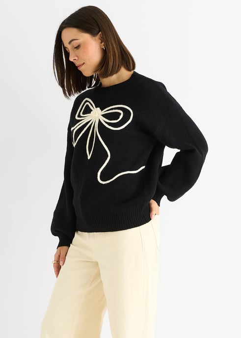 Svart Kontrastmönstrad överdimensionerad jumper med rosettmönster - Image 3