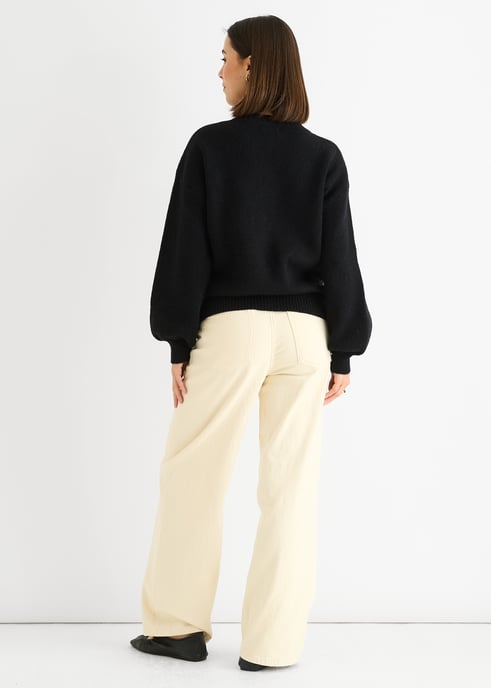 Svart Kontrastmönstrad överdimensionerad jumper med rosettmönster - Image 4