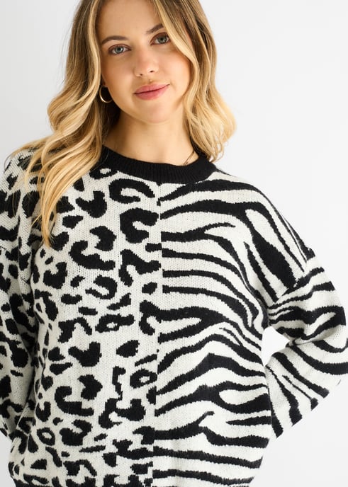Black Contrast Zebra Animal Knit Jumper - Image 2