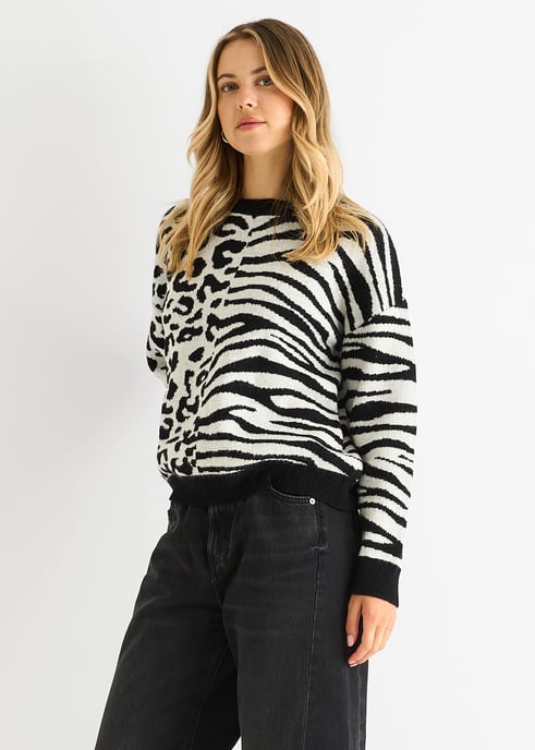 Black Contrast Zebra Animal Knit Jumper - Image 3