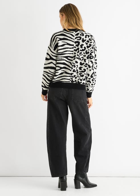 Black Contrast Zebra Animal Knit Jumper - Image 4
