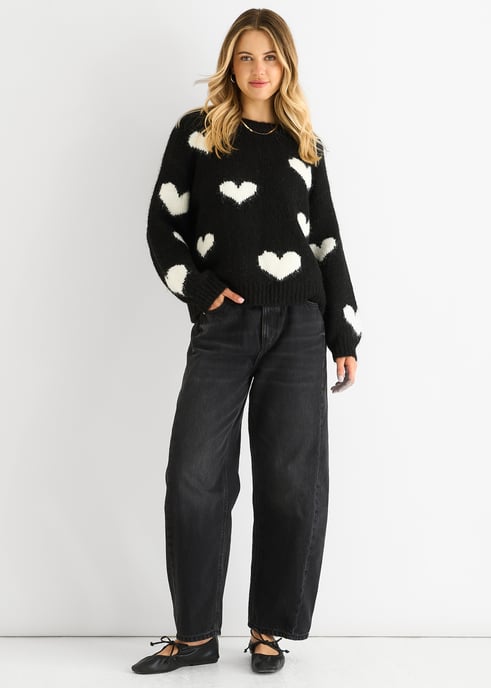Black Contrast Heart Oversized Knit Jumper - Image 1