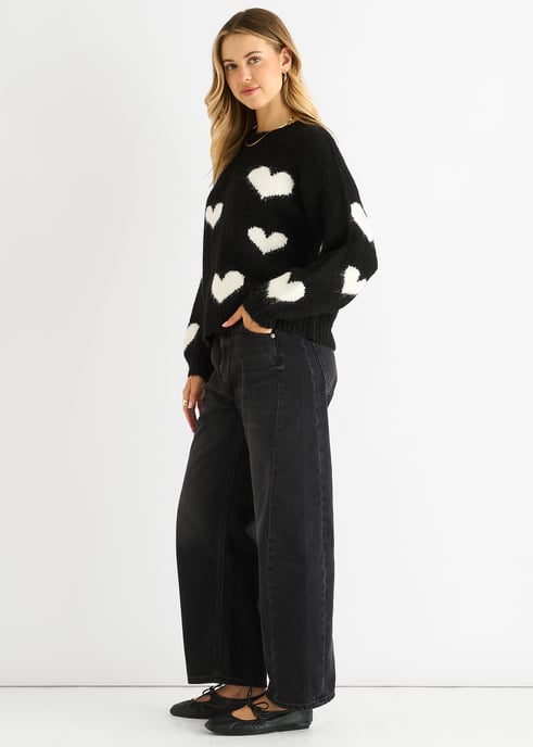 Black Contrast Heart Oversized Knit Jumper - Image 3
