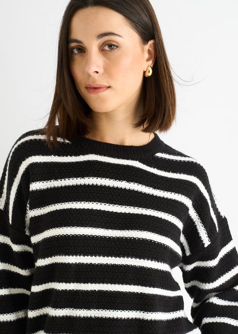 Svart randig chunky stickad överdimensionerad jumper - Image 1