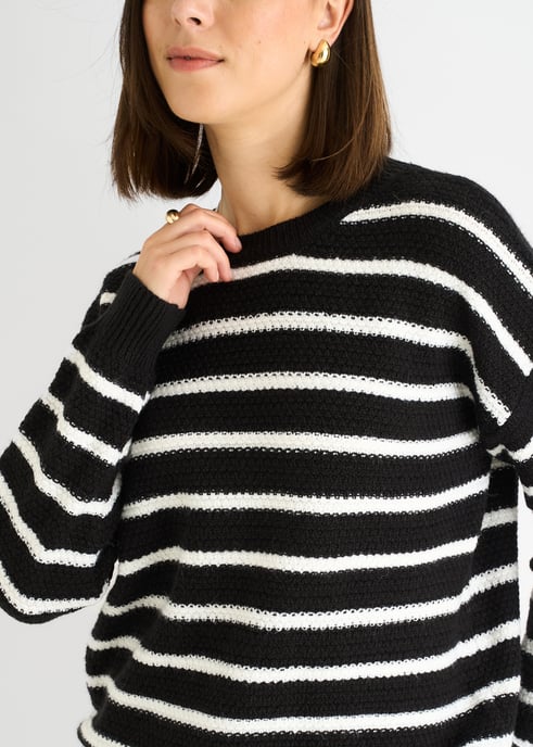 Svart randig chunky stickad överdimensionerad jumper - Image 2