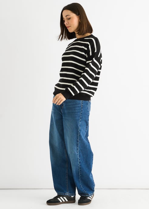 Svart randig chunky stickad överdimensionerad jumper - Image 3