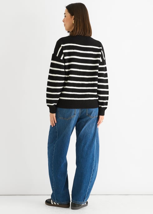 Svart randig chunky stickad överdimensionerad jumper - Image 4