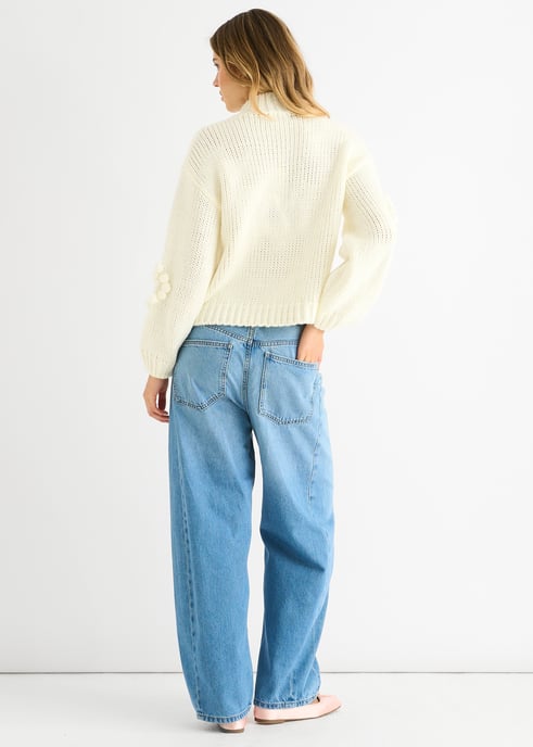 Cream Heart Bubble Chunky Knit High Neck Jumper - Image 4