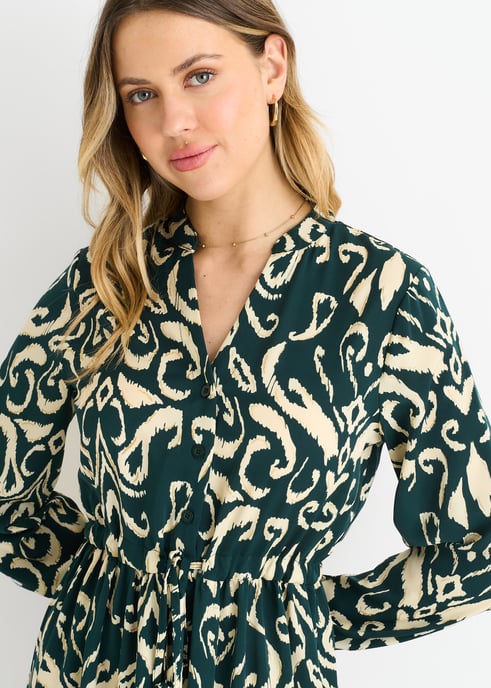 Groene Ikat Maxi jurk met strikbandprint - Image 2