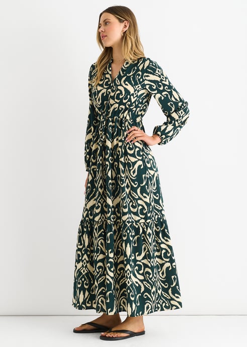 Groene Ikat Maxi jurk met strikbandprint - Image 3