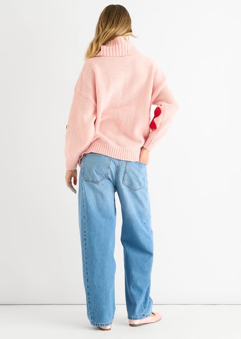 Pink Floral Applique Oversized Jumper - Image 4