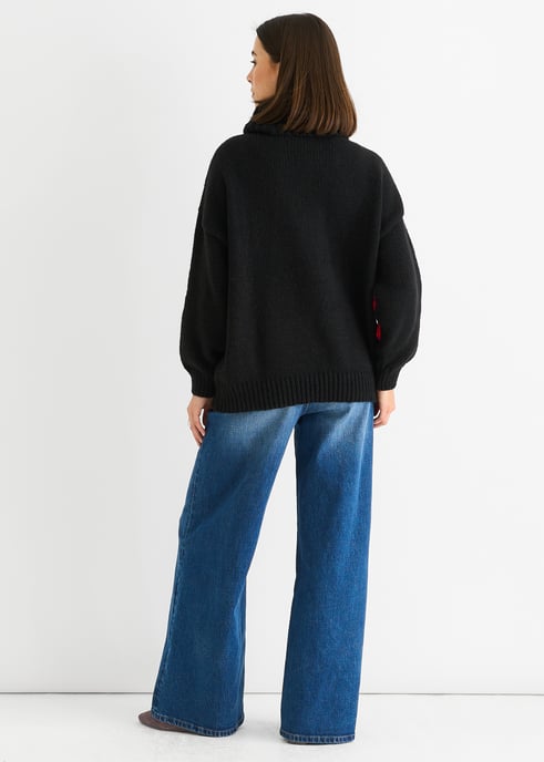 Black Floral Applique Oversized Jumper - Image 4