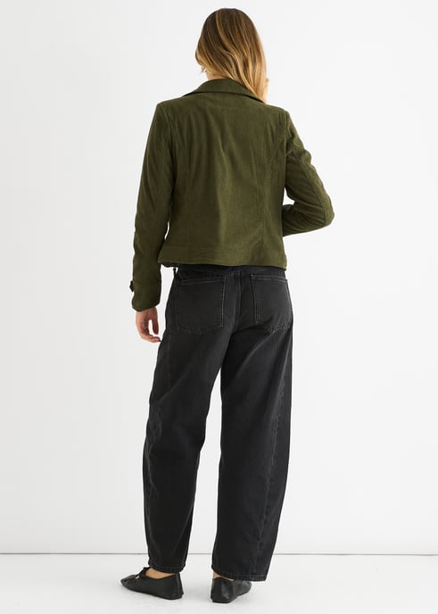 Khaki Corduroy Biker Zip Up Jacket - Image 4