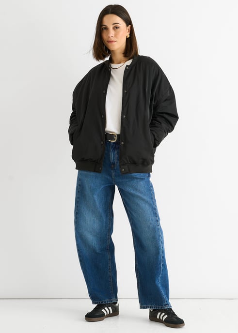 Black Padded Oversized Bomber Jacket - Image 1