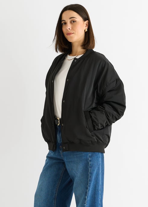 Black Padded Oversized Bomber Jacket - Image 2