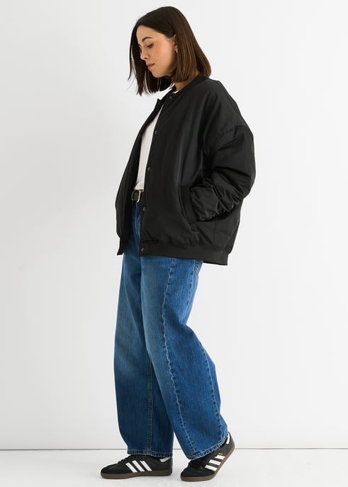 Black Padded Oversized Bomber Jacket - Image 3
