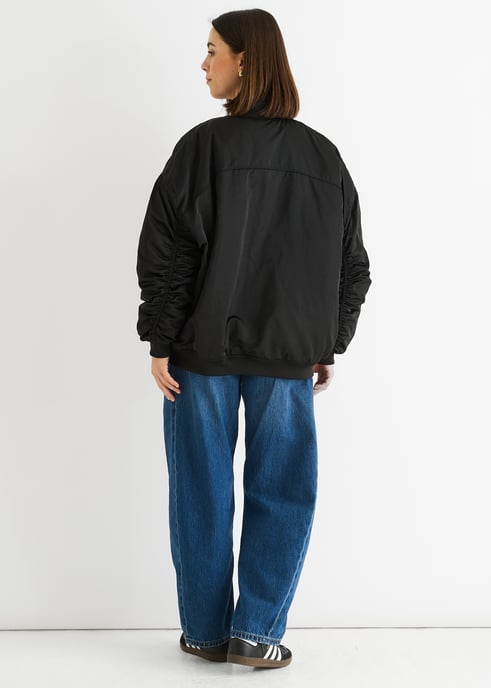 Black Padded Oversized Bomber Jacket - Image 4