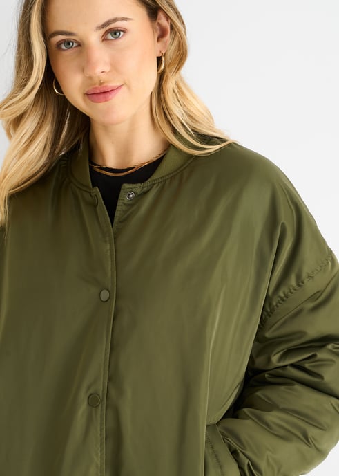 Khaki Padded Oversized Bomber Jacket - Image 2