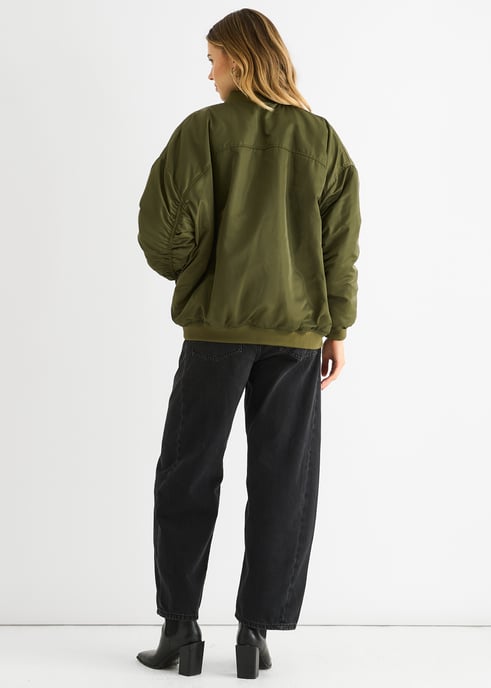 Khaki Padded Oversized Bomber Jacket - Image 4
