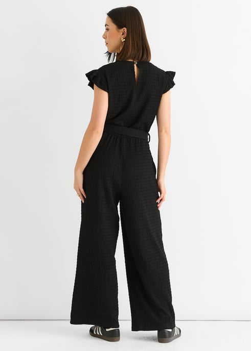 Svart Stretch Texture Frill Jumpsuit med resår i midjan - Image 4