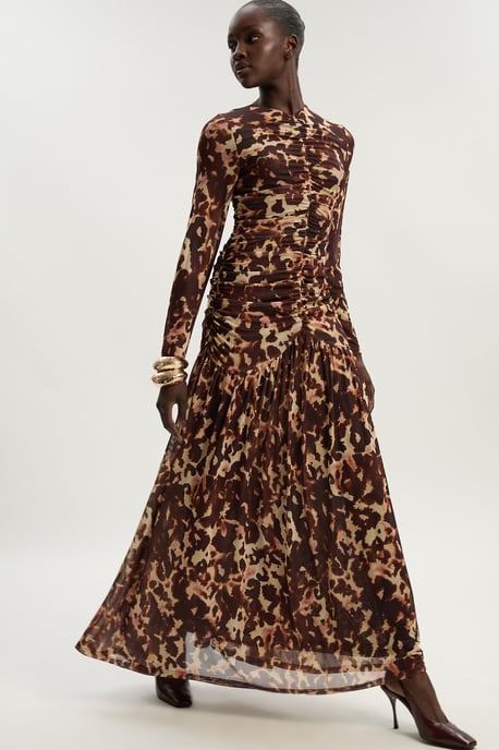 Leopard Print Mesh Maxi Dress - Image 1