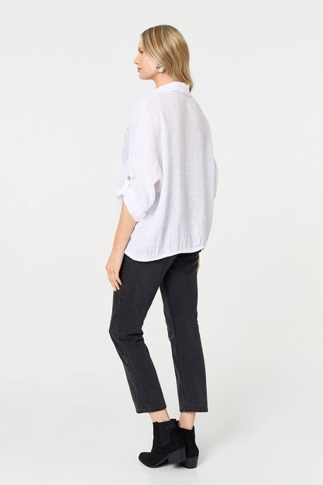 White Sequin Detail 3/4 Turn-Up Sleeve Shirt - Image 3