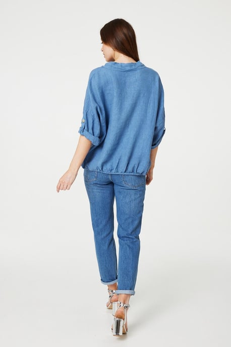 Blue Sequin Detail 3/4 Turn-Up Sleeve Shirt - Image 2