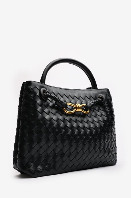 Wheres That From Womens 'Luna' Woven Leather Tote Bag With Gold Detail - Image 3