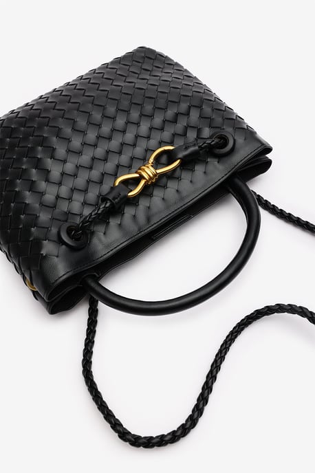 Wheres That From Womens 'Luna' Woven Leather Tote Bag With Gold Detail - Image 5
