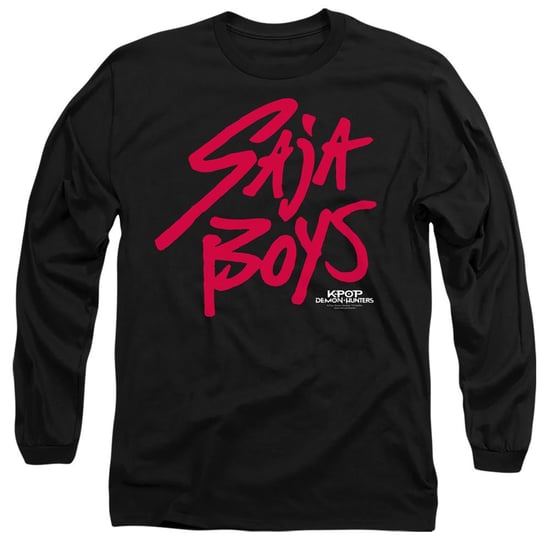 K-Pop Demon Hunters Unisex Adult Saja Boys Logo Long-Sleeved T-Shirt (Black/Pink) - Image 1