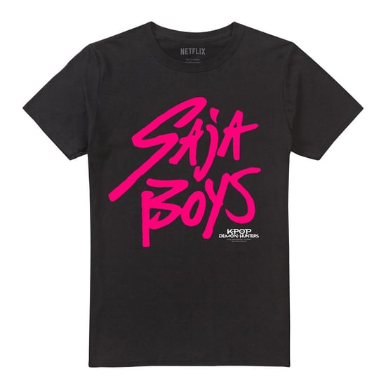 K-Pop Demon Hunters Unisex Adult Saja Boys Logo T-Shirt (Black/Pink) - Image 4