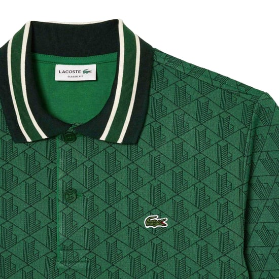 Lacoste Mens Monogram Jacquard Classic Polo Shirt (Green) - Image 3