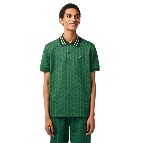 Lacoste Mens Monogram Jacquard Classic Polo Shirt (Green) - Image 4