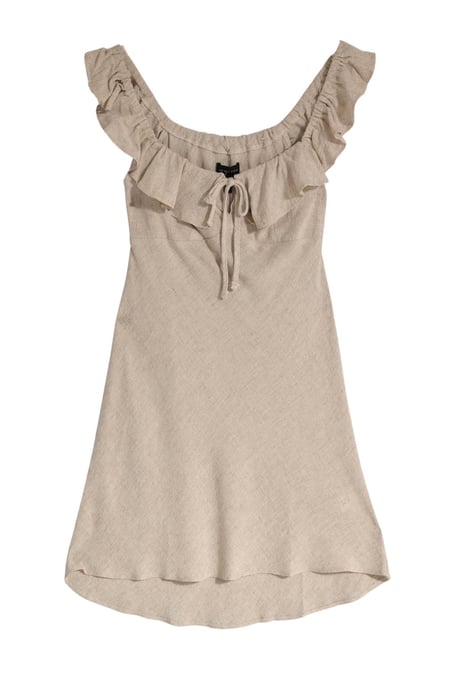 Linen Effect Short Ruffle Neck Dress - Image 3