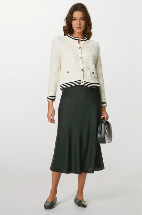 Textured Crew Neck Cardigan Gold Buttons - Image 2