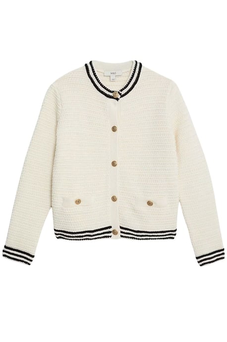Textured Crew Neck Cardigan Gold Buttons - Image 3