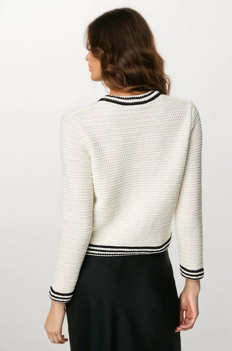 Textured Crew Neck Cardigan Gold Buttons - Image 4