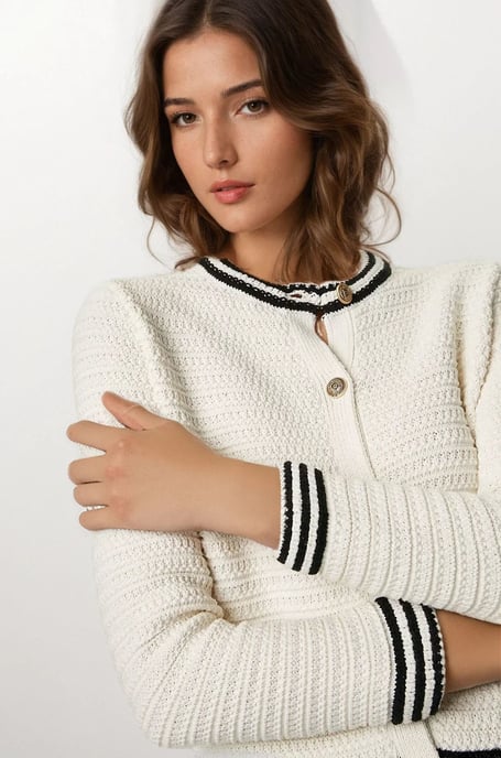Textured Crew Neck Cardigan Gold Buttons - Image 5