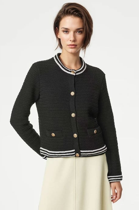 Textured Crew Neck Cardigan Gold Buttons - Image 1