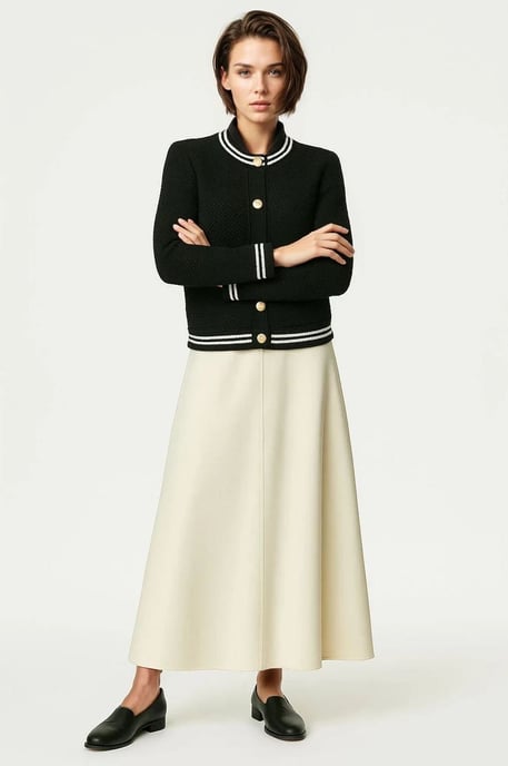 Textured Crew Neck Cardigan Gold Buttons - Image 2