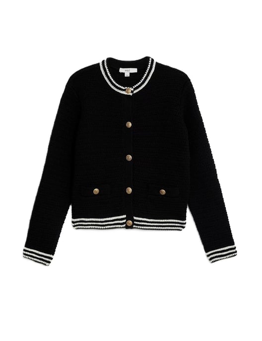 Textured Crew Neck Cardigan Gold Buttons - Image 3