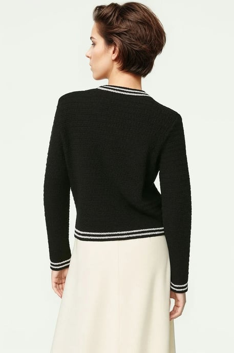 Textured Crew Neck Cardigan Gold Buttons - Image 4