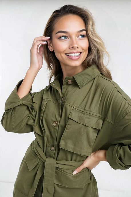 Khaki Safari Shirt Jacket - Image 4