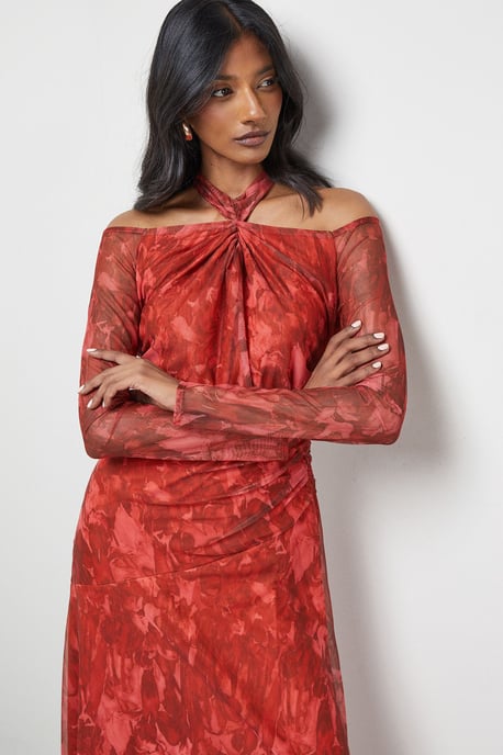 Print Twist Mesh Midi Dress - Image 2